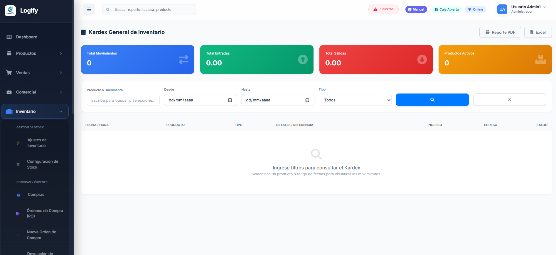Control de Inventario Kardex en Logify