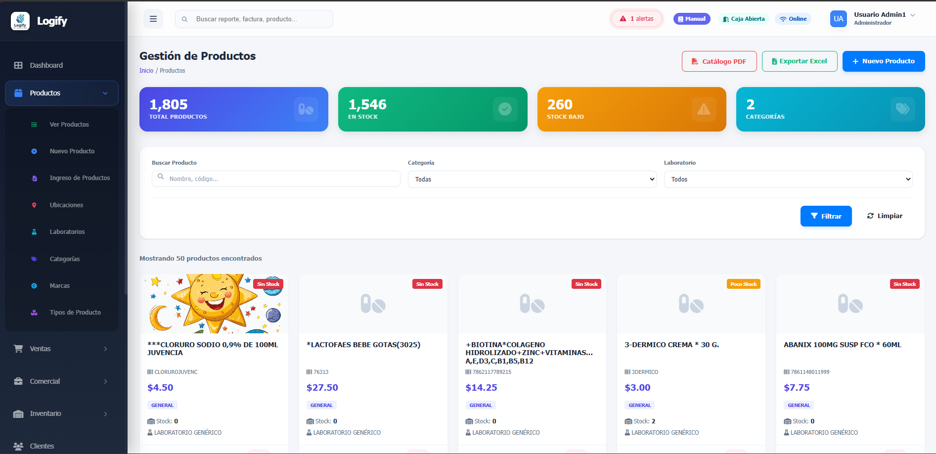 Gestión de productos en Logify